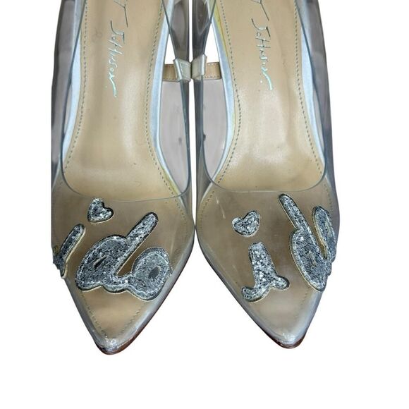 Betsey Johnson Clear “I Do” Bridal Pumps Pointed Toe Heels Size 7.5 - Picture 6 of 14